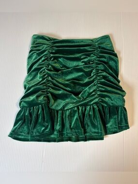 Collective The Label Emerald Green Velvet Ruched Ruffle Mini Skirt US 2 Y2K Goth